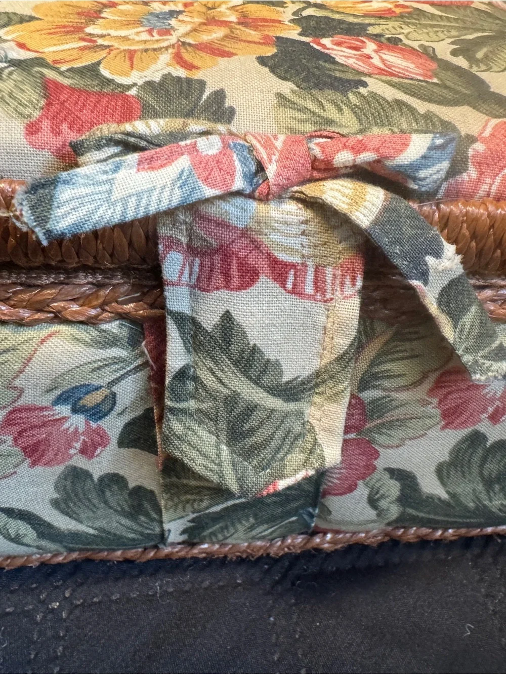 Vintage 90’s Floral Woven Sewing Basket with Bow Accent - Multicolor 8”x7”x4”